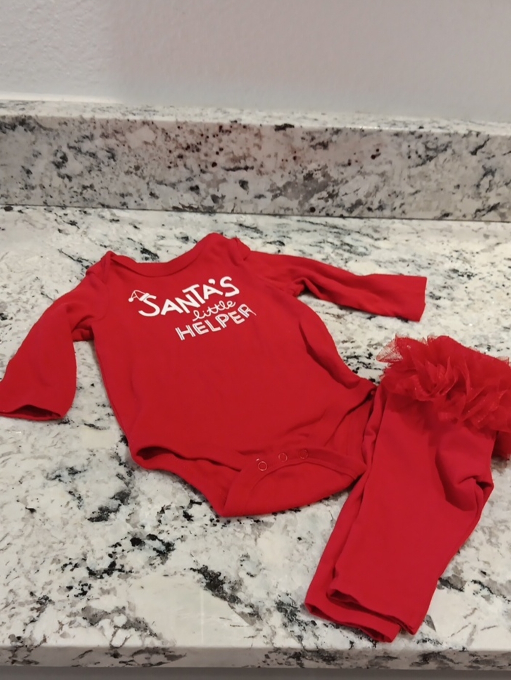 Santa's Little Helper Red Ruffle Baby One-Piece Set